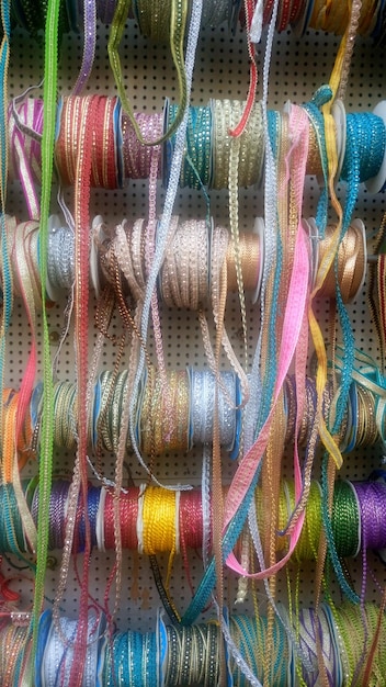 Kolorowe nici muliny na tle tkaniny